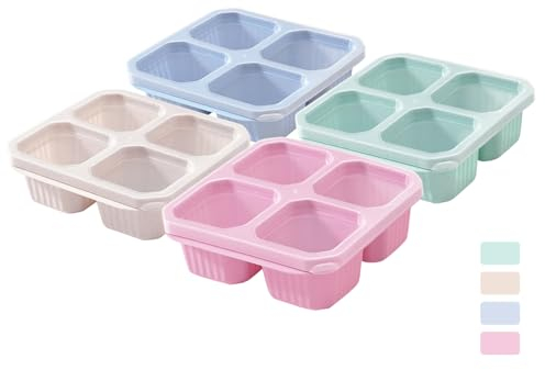 BLLREMIPSUR 4 Pack Snack Boxes with Lids, 4 Compartments Bento Lunch Box Reusable Divided Food Storage Containers for Kids Adults School Work Travel