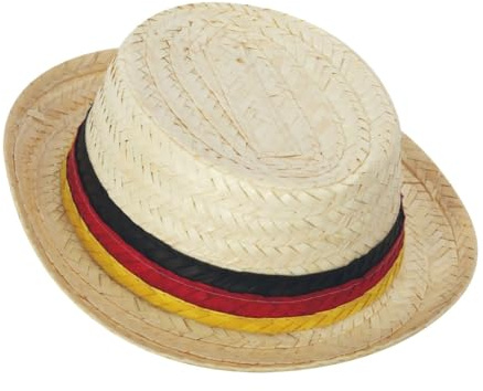 FRIES Deutschland Strohhut | Sommerhut mit Hutband in schwarz rot gelb | Fanartikel Fußball Wm Em