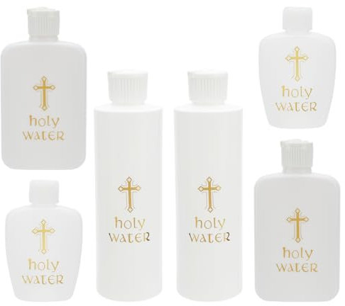 WEBEEDY 3 tamaños botella de agua bendita vacía contenedor de agua bendita con patrón de cruz de oro, brida portátil de suministros para agua bendita para Halloween, bautismo y fiesta de Navidad, 6