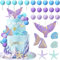 Meerjungfrau Kuchen Topper 26Pcs unter dem Meer Kuchen Dekorationen Muschel Kuchen Topper Meerjungfrau Schwanz Kuchen Dekoration Meerjungfrau Geburtstag Kuchen Topper für Meerjungfrau Thema Party Zube
