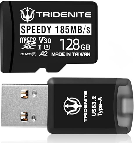 TRIDENITE USB 3.2 Type-A MicroSD Memory Card Reader Adapter (DDR-200, Includes 185MB/s SPEEDY MicroSD 128GB)
