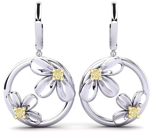 Emporia Damen Ohrringe Silber 925 mit echten natürlichen gelben Diamant-Brillanten Silberohrringe hängend Ein luxuriöses Ohhringe Pure Eleganz zeitlose Schönheit