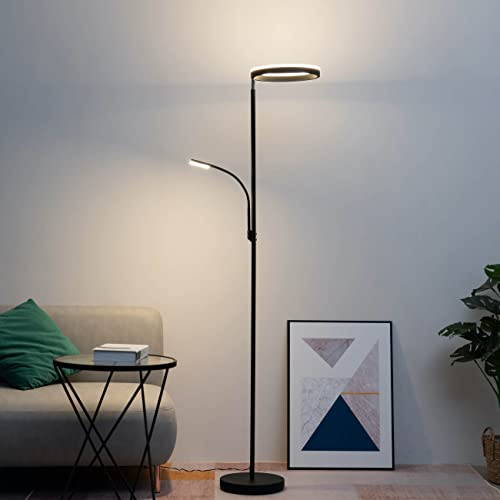 LED Stehleuchte Pancho schwarz dimmbar 3 Stufen 180cm | Integrierte LEDs, Höhe 180 cm, mattschwarzes Finish, doppelte Beleuchtung, 3-stufig dimmbar