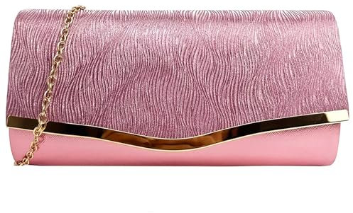 Elegante pochette da sera da donna, con brillantini, con catena a tracolla, rosa