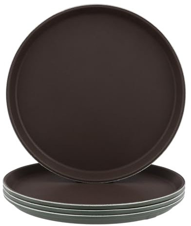 FUNSUEI Set di 4 vassoi Gastro antiscivolo, 28 cm, per cameriere, vassoio da portata antiscivolo, rotondo, nero, per caffetteria, bar, ristorante