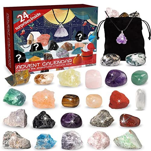 ROMANVIC Adventskalender 2024, Mineralien, Edelsteine,Rock, Adventskalender mit 24 Edelsteinen zum Täglichen Öffnen für Kinder und Erwachsene, Wissenschaftliches Geschenk für Mädchen Jungen (Rot)