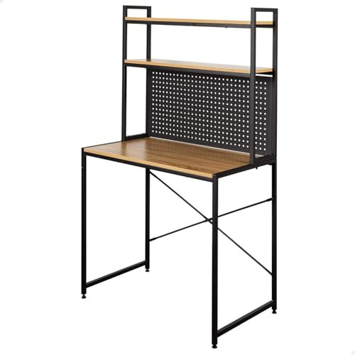 AKTIVE MAX Home Mesa Escritorio con estantería, 84 x 50 x 148 cm, Madera y Acero Negro, Tablero Perforado, Estantes, Oficina y Estudio, Estilo Industrial, Patas nivelables, Estable (18440)
