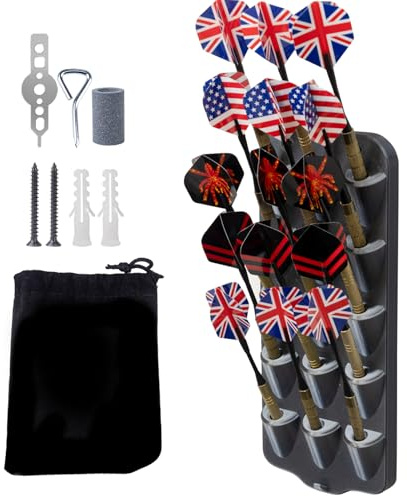 WodGod Dart Holder Wall Mount,Dart Display Rack Displays 15 Steel/Soft Tip Darts,with Storage Bag,sharpener, Wrench,Screws,expansion tube and Screwdriver