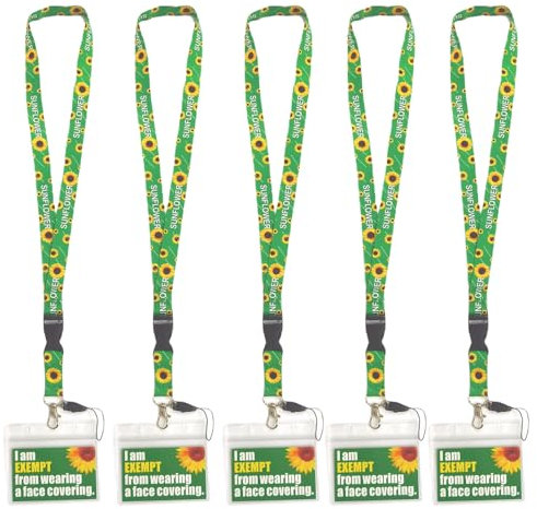 5 Stück Sunflower Lanyard,Ausweishülle mit Band,Sonnenblumen-Umhängeband,versteckte Behinderung mit Kartenhalter, mit Abnehmbarem Umhängeband,Geeignet für Krankenschwestern, Ärzte, Lehrer, Studenten