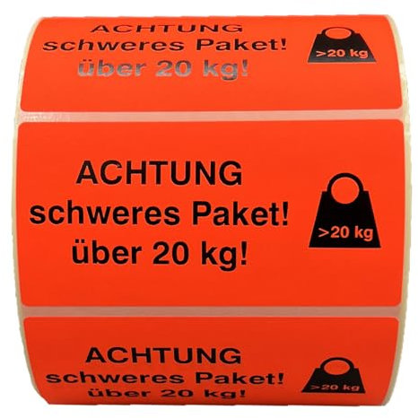 Giese-GEF 1.000 Aufkleber über 20 kg gemäß Paketgesetz - 100 x 40 mm - Etiketten auf Rolle - Papier selbstklebend - 20 + Kennzeichen für Pakete
