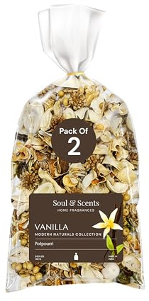 Soul & Scents Vanilla Potpourri | Dried Flowers | Fine-Living | Natural Decoration | Mood Enhancer | Perfect for Home Decor, Gifts, and Aromatherapy | Made in India | Pack of 2-140gm Each