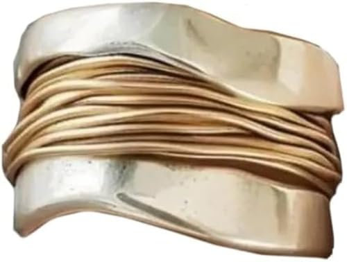 ILESTDG Silberner Ring mit goldenen Fäden,Minimalistisches Design Sinn FüR IndividualitäT Trend Fingerring (7)
