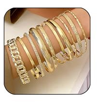 Uwiyo 10-12 Stück Gold Armreif für Damen, Stapelbare Gold Armband Böhmen Manschette Armreifs Indischer Armreif Armbänder Schmuck für Frauen Mädchen (Golde Set 2-10 Stück)