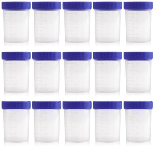 Qerutk 50pcs 40ml Specimen Pots Urine Sample Bottles, Scientific Specimen Containers with Screw-on Lids Medical Specimen Collection Containers for Test
