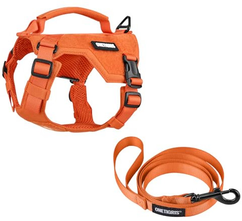 OneTigris Hundegeschirr Kleine Hunde mit Leine(150cm), MINI Trooper Welpengeschirr mit Steuergriff und 2 Abschlepppositionen für Kleine Hunde, Orange XXXS