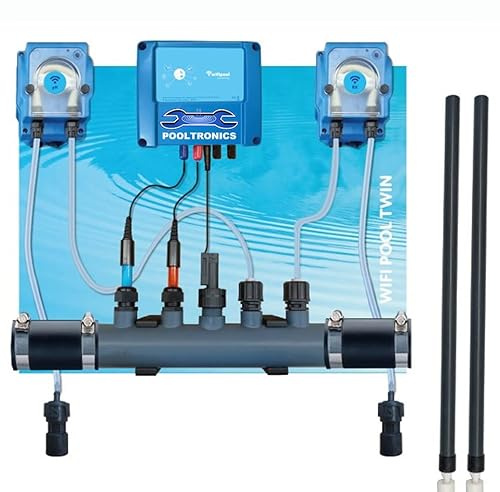 Pooltronics Chlore WiFi – Traitement Automatique de l’Eau avec système de Dosage de Chlore et pH pour Spa et Piscine Jusqu’à 150m³ – avec WiFi (Interrupteurs de débit et de Niveau)