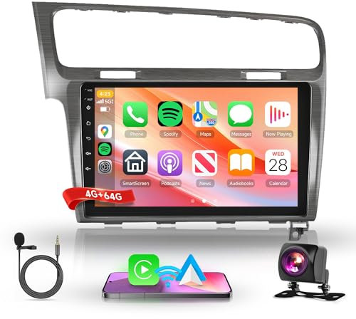 4G+64G Wireless Carplay Android Autoradio per VW Golf 7 2013-2018 10.1 Pouces Touchscreen Autoradio 2 Din con Android Auto GPS Navi WiFi Mirror Link Bluetooth FM/RDS/32EQ/USB/SWC Telecamera Posteriore