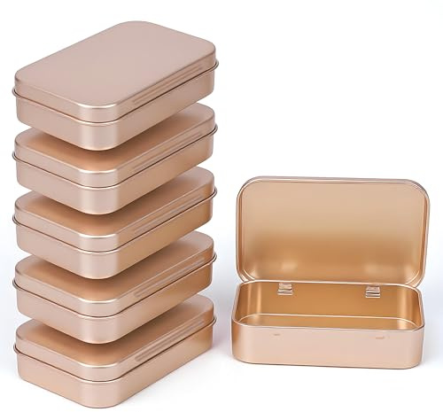 Forever bene Small Metal Box With Lid-Cookie Tins Metal Tins With Lids Lens Wipes Storage Container Mini Portable Box,Empty Hinged Tin (Rose Gold, 6 Pcs 3.7 x 2.4 x 0.8)