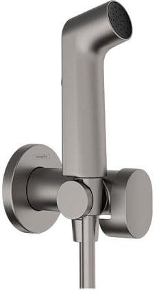 hansgrohe Bidette S 29230340 Douchette à main avec 1 type de jet économe en eau froide avec robinet d'arrêt, support de douche et tuyau de douche 1,25 m pour eau froide Noir brossé
