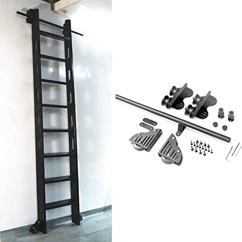 VDLLQYN, Kit completo di ferramenta for scala scorrevole for biblioteca, binario di estensione in tubo tondo d'acciaio + rotelle da pavimento, kit for porta scorrevole retrattile da 3,3-20 piedi,Bina