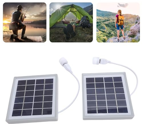 POENVFPO Kit de Panneau Solaire, 2PCS Monocristallin à Haute efficacité Panneau Solaire avec Chargeur USB et Ampoule LED Portable 5W pour la Tente de Camping (GRAY)