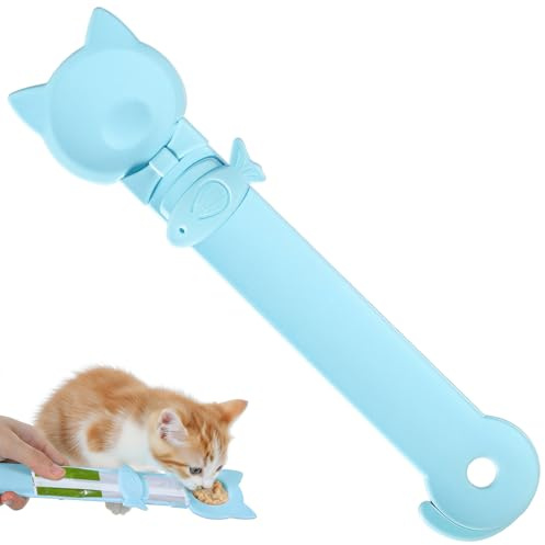 Classicseali Cat Treat Spoon,10.43 X 2.36 In Cute Cat Treat Dispenser Spoon, Multifunctional Durable Cats Treats Feeder Spoons, Comfortable Grip, Suitable for Cats Liquid Treats and Wet Food, Blue