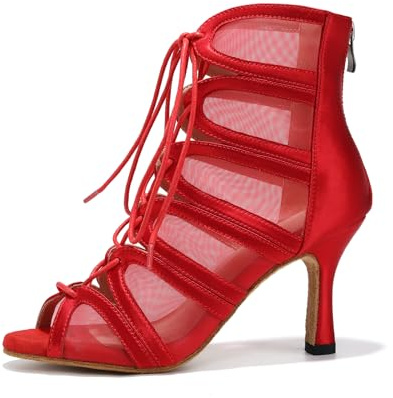 RUYBOZRY Stivali da Ballo Latino Americano con Punta Aperta Stivaletti da Ballo Salsa e Bachata Donna Tacco Alto con Tacco 8.5cm Suola in Scamosciato