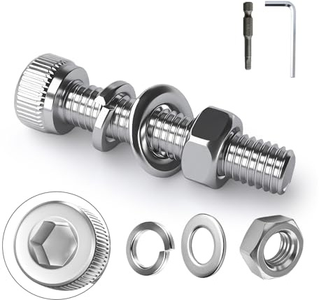 BaiMoure M5 Nut and Bolt Sets, 304 Stainless Steel 25mm Socket Cap, 30-Pack | Superior rust corrosion resistance metric hex head screws, plain spring washers; 4mm spanner, S4 magnetic bit; machinery