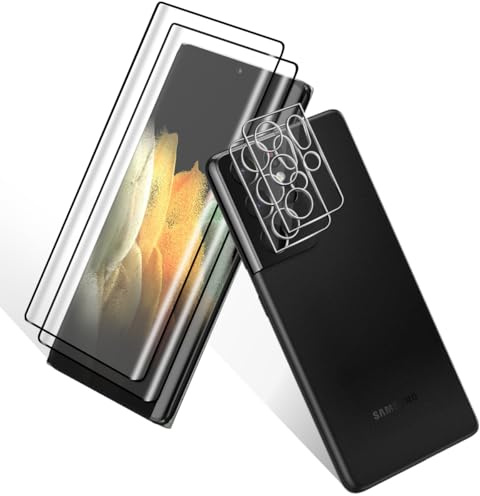 Rnnmeeko Verre trempé Compatible avec Samsung Galaxy S21 Ultra Protection écran 2 Pièces et 2 Pièces Caméra Arrière Protecteur, 9H Dureté Anti Rayures HD Protecteur D'écran pour S21 Ultra