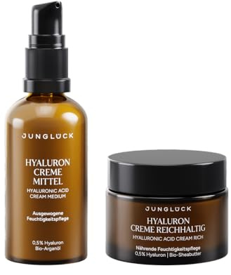 JUNGLÜCK Reichhaltiges Pflege-Duo | Geschenkset Hyaluron Creme für trockene Mischhaut bis trockene Haut – Nährende Gesichtscreme mit Hyaluron