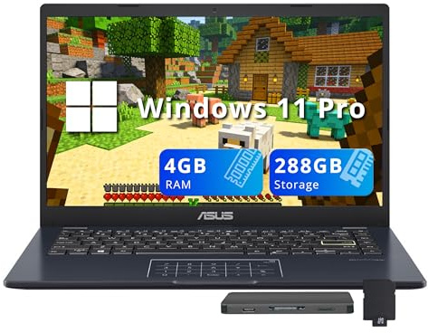 ASUS Vivobook Go 14 Zoll FHD Laptop, Intel Celeron N4500, 4GB RAM, 288GB Speicher (128GB eMMC+160GB Dockingstation-Set), Intel UHD Grafik, Nummernblock, HD-Kamera, Wi-Fi 5, Windows 11 Pro, Star Black