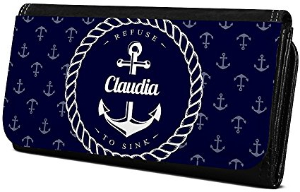 Geldbörse mit Namen Claudia - Design Anker - Brieftasche, Geldbeutel, Portemonnaie, personalisiert für Damen und Herren