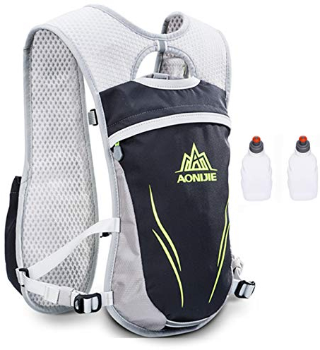 AONIJIE Unisex 5.5L Running Race Hidratación Chaleco Hidratación Pack Mochila (Gris+250ml botella)
