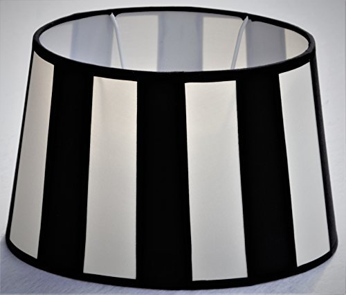 Lampenschirm, Chintz. oval, Balkenstreifen schwarz/creme Du=22 / H=14cm / Do=17cm Befestigung unten E27 (optional lieferbar Reduzierring auf E14)