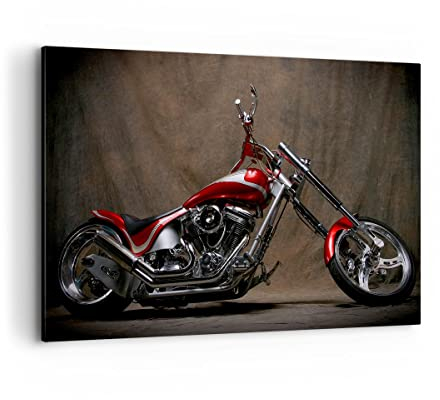 Wandbilder Dekoration Wohnzimmer Motorrad Chrom Räder Bilder auf Leinwand 120x80cm Leinwandbild Schlafzimmer Küche Deko Wand Kunstdruck Art Groß XXL Wanddeko Bild Wall Decor Canvas AA120x80-0172