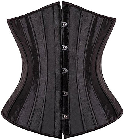 Bslingerie® Womens Floral Brocade Underbust Corset (UK 12-14 (L), Black Satin)