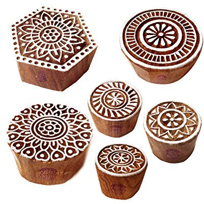 Töpferei Drucken Stempel Asiatisch Blumen Runden Gestalten Holzblöcke (Set von 6)