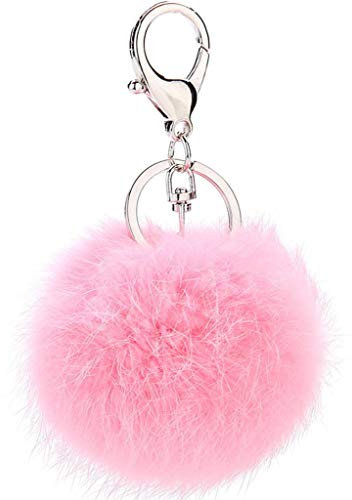 YiyiLai Porte-clés Pompon Boule de Fourrure de Lapin Artificiel Pendantif Sac Voiture Déguisement Rose