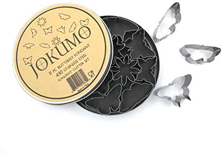 JOKUMO 11 Piece Butterfly Icing/Fondant Cutter Set –Tin Storage Box for Fondant, Cake and Muffin Decoration.