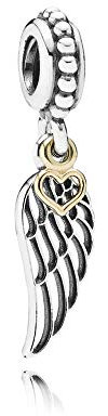 FGT Sterling Silver Angel Wing Charm fits Pandora Moments Bracelets Gold Heart Feather Dangle Gift Women Girls Girlfriend Birthday Mothers Day Valentine