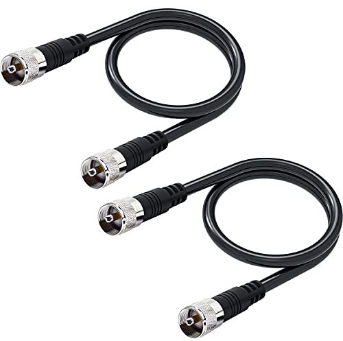 RG8x Jumper Cable, 2 Pack 2ft CB Coax Cable PL259 UHF Connector RFAdapter 50 ohm Low Loss for Ham Radio, Antenna Analyzer, Dummy Load and SWR Meter