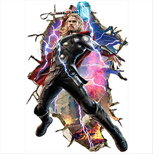 Wandaufkleber, Thor 3D Gebrochene Wand Zum Kinderzimmer Vinylaufkleber Hero Poster Home Decoration Marvel Wallpaper 58X88Cm