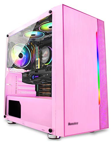 HDYD Boitier ATX Rose Gaming Case, Mid-Tower PC Gaming Case M-ATX/ITX - USB E/S Avant 3.0 Port - Panneaux Latéraux en Acrylique - 7 Fan Position - Prêt À l'eau De Refroidissement