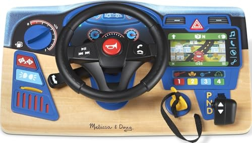 Melissa & Doug Vroom & Zoom, Interactive Wooden Dashboard, Racing Car Steering Wheel Toy, Lights & Sounds, Preschool Learning Toys for Girls & Boys 3+ - FSC Certified