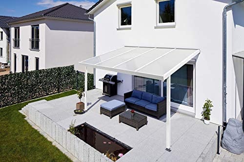 Gutta Terrassendach Premium | Tiefe 3060 mm | Weiß | Verschiedene Größen & Eindeckungen (Acryl Stegplatten 16 mm klima blue, 6110 x 3060 mm)
