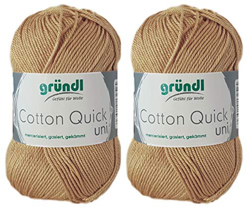 2x50 Gramm Gründl Cotton Quick 100% Baumwolle, Häkelgarn mercerisiert, gasiert, gekämmt inkl. Anleitung für ein Meerschwein (139 Beige Dunkel)