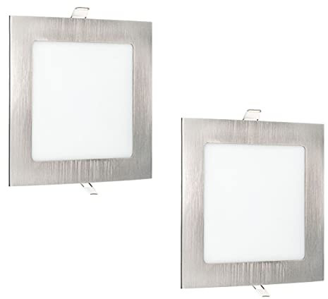 Popp- (PACK x2 Placa Empotrado Niquel Downlight LED Pro IP20 Super Slim Cuadrado Plata Chip SM2835 CRI80 120º (6000K 6W, 2 UNIDAD)