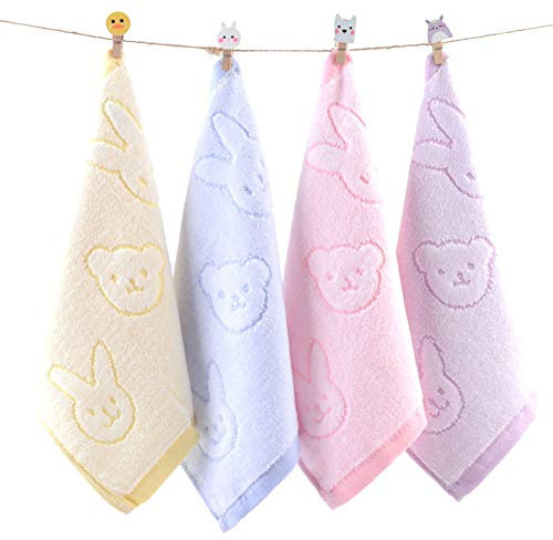 Loialpupy 4er Pack Baumwolle Gästetücher, Waschlappen Für Heim, Bad, wohnheim, Hochzeit, Hotel. 25 * 25cm gelb, pink, blau, lila Cartoon Kinder Baby Handtücher