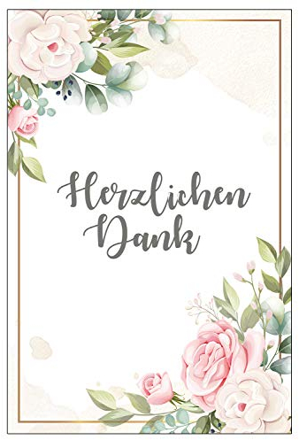 6 Premium Dankeskarten (Klappkarten) mit 6 weißen Umschlägen, Danke, Dankeschön, Karten, Dankekarten, Hochzeit, Geburt, Baby, Taufe, Abschied, Geburtstag, Jubiläum Blumen Blumenmotiv