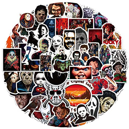 Halloween-Horrorfilm-Aufkleber, 100 Stück, Thriller-Horror-Film-Killer-Aufkleber, Vinyl, wasserdichte Aufkleber für Laptop, Gepäck, Skateboard, Fahrrad, Helm, Scrapbooking, Tastatur, Notizbuch